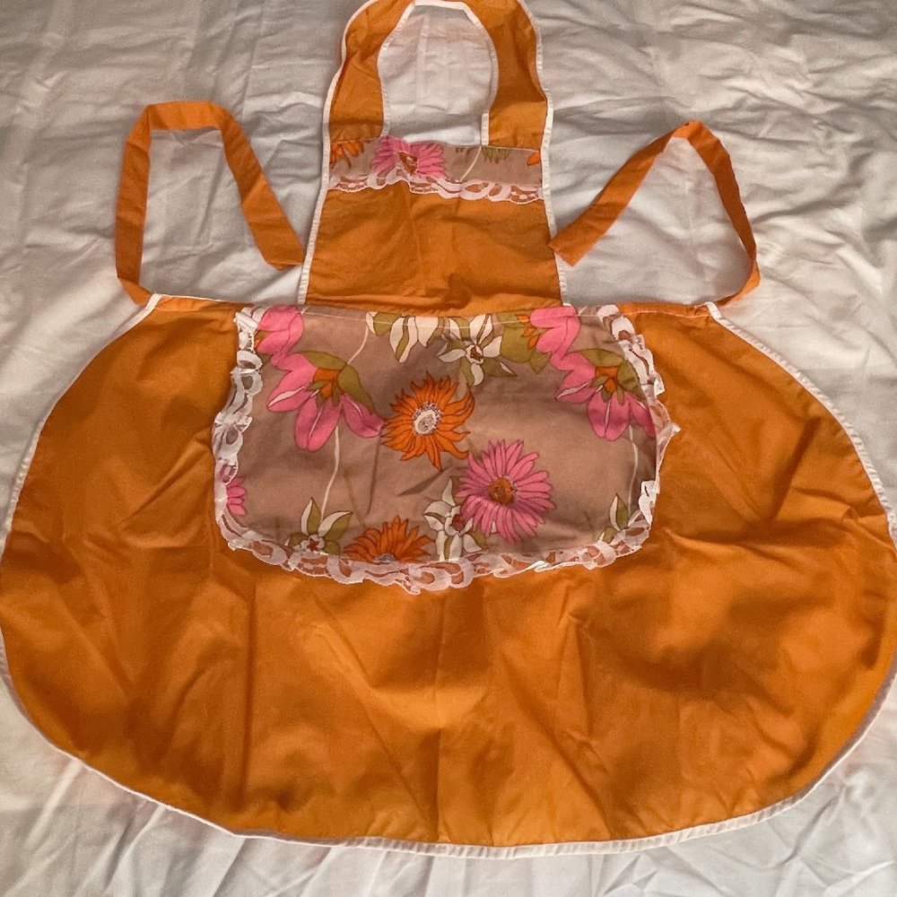 New Kitchen Apron - orange color with front and back decoration